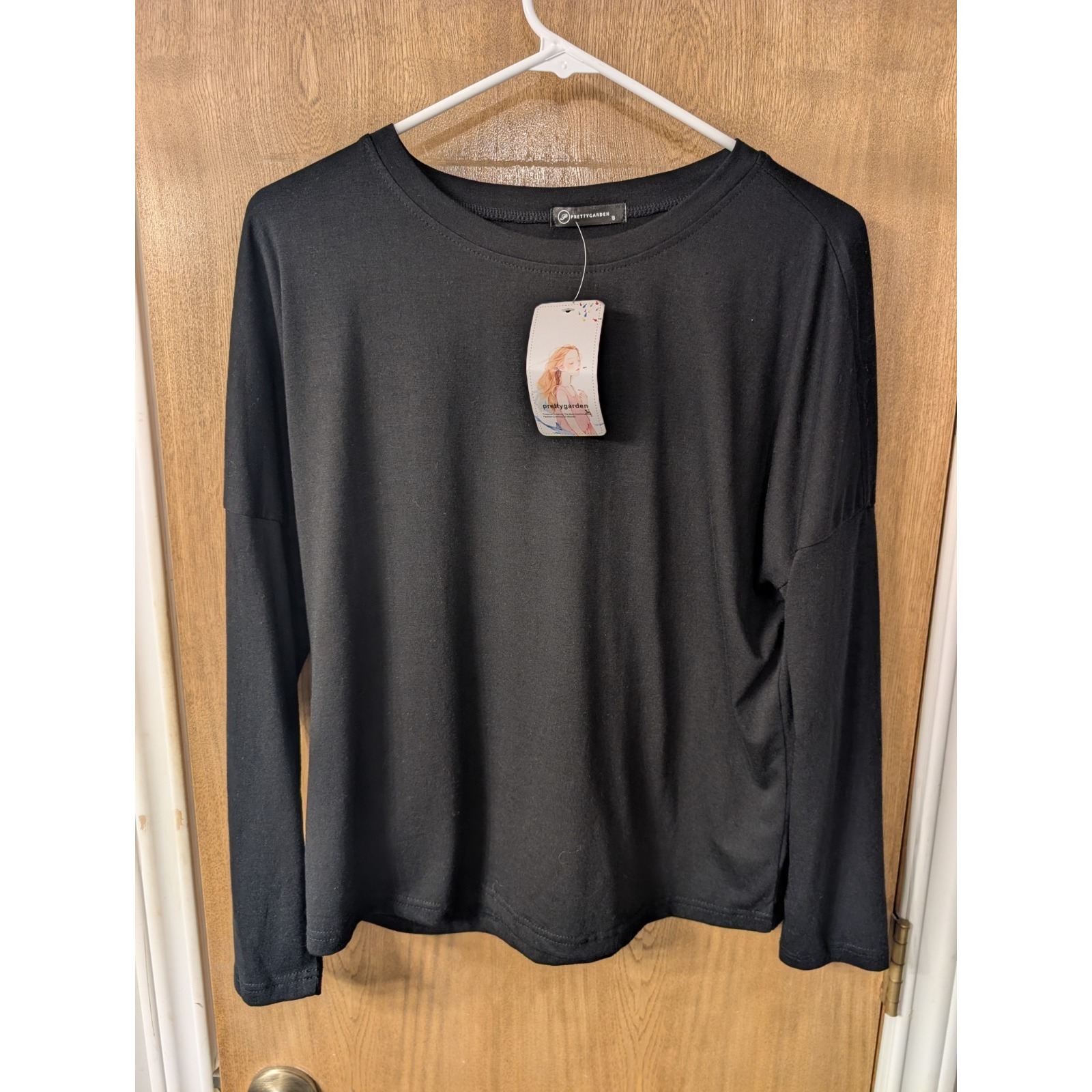 New Pretty Garden Black Shirt Top Women's Size Large S Long Sleeve Shirt